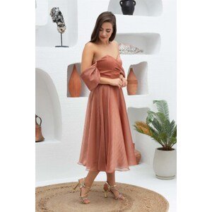 Carmen Copper Low Sleeve Organza Engagement Evening Dress