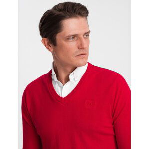 Ombre Men's sweater with a "v-neck" neckline with a shirt collar - red