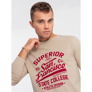 Ombre Men's long sleeve collegiate print t-shirt - sand