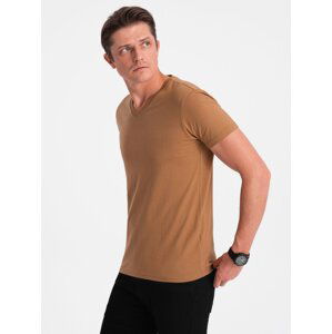 Ombre BASIC men's classic cotton T-shirt with a crew neckline - warm-brown