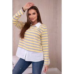 Striped cotton blouse with collar yellow+grey