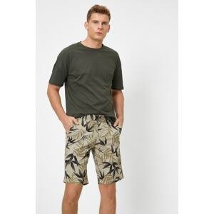 Koton Men's Green Floral Patterned Shorts with Pocket.