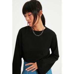 Trendyol Black 100% Cotton Relaxed/Wide Relaxed Cut Crop Crew Neck Knitted T-Shirt