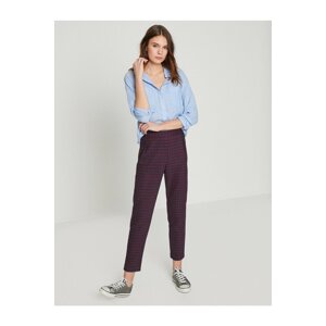 Koton Women's Navy Blue Checkered Trousers