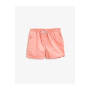Koton Girl's Pink Pocket Shorts Cotton with Bow at Waist
