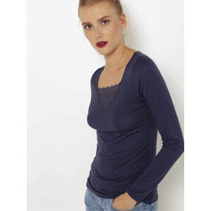 Dark blue T-Shirt with lace CAMAIEU - Women