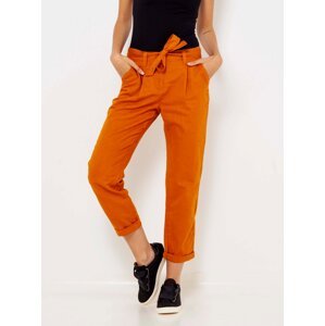 Orange linen shortened trousers CAMAIEU - Women