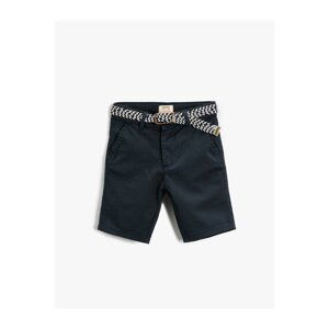 Koton Slim Belted Shorts with Pockets, Elastic Waist Detail, Above Knee Cotton