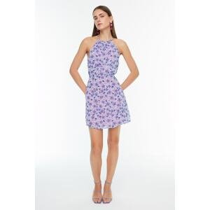 Trendyol Purple Halterneck Super mini šaty s detailom chrbta