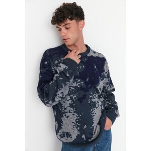 Trendyol Indigo Men's Slim Fit Crewneck Jacquard Knitwear Sweater
