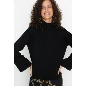 Trendyol Black Sleeve Detail Stand Up Collar Knitwear Sweater