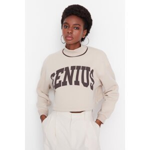 Trendyol Beige Stand-Up Collar Crop Thick Knitted Swearshirt with Fleece Inside
