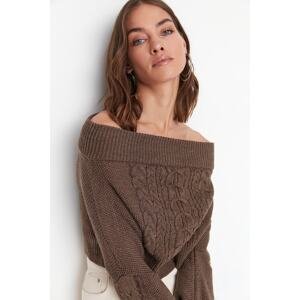 Trendyol hnedý pletený detailný pletený sveter