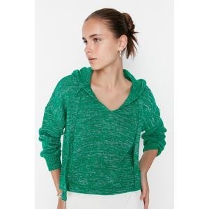 Trendyol zelený pletený sveter s kapucňou