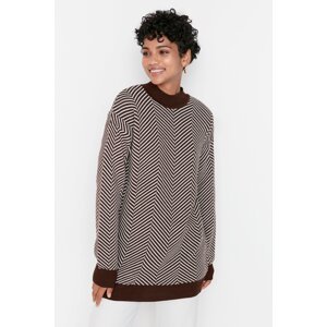 Trendyol hnedý pruhovaný pleteninový sveter