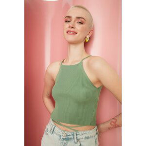 Trendyol Mint Crop Tie Detailed Knitwear Blouse