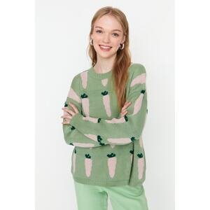 Trendyol Mint Jacquard oversized pletený sveter