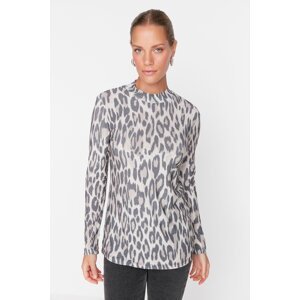 Trendyol Brown Leopard Print Knitted Body Tunic