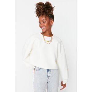 Trendyol White Thick Fleece Inside Relaxed Cut Crop Sleeve Printed Knitted Sweatshirt