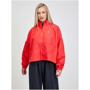 Červená dámska voľná bunda s potlačou džínsov Calvin Klein - dámske