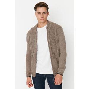 Trendyol Men's Mink Slim Fit Knit Detail Zippered Pocket Knitwear Cardigan