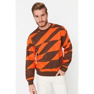 Trendyol Orange Men's Regular Fit Crew Neck Geometric Patterned Knitwear Sweater