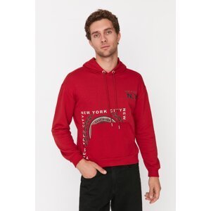 Trendyol Claret Red Men's Relaxed Fit Hoodie and Printed Sweatshirt