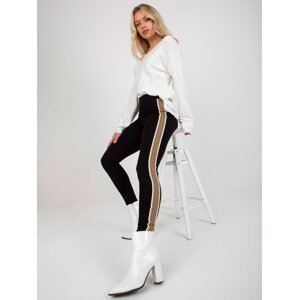 Black-beige smooth leggings with stripes