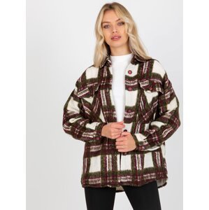 Burgundy and khaki warm plaid shirt with pockets