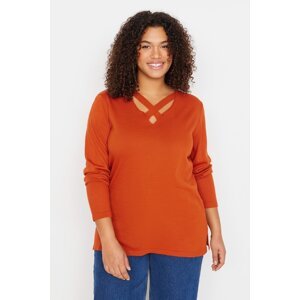 Trendyol Curve Oranžový golier detailný pletený sveter
