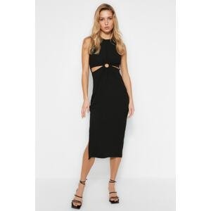 Trendyol Black Cut Out Detailed, Fitted Midi, Flexible Knit Dress