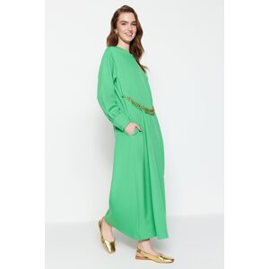 Trendyol Green Crepe Evening Dress with a Chain Waist and a Chain Belt, in a comfortable fit