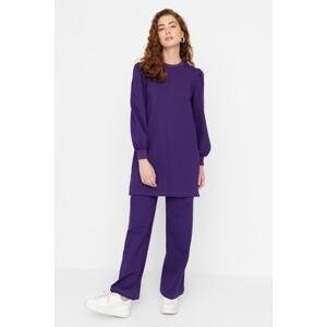 Trendyol Purple Shoulder Detailed Tunic-Pants Knitted Suit