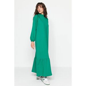 Trendyol zelené pletené šaty so stojačikom s detailnými rukávmi