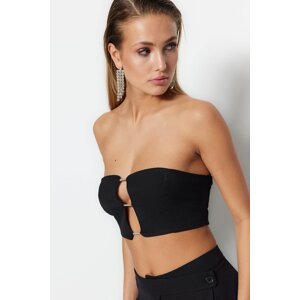 Trendyol Black Crop Lined Woven Shiny Stone Window/Cut Out Detailed Bustier