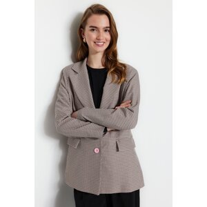 Trendyol Pink Double-breasted Plaid Jacket with Woven Lining
