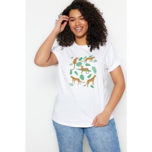 Trendyol Curve White Crew Neck Animal Printed Knitted T-Shirt
