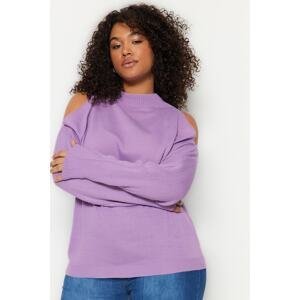 Trendyol Curve fialová vystrihnutá detailný pletený sveter