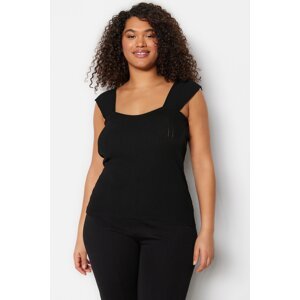 Trendyol Curve Black Sweetheart Neckline Body-hugging Thin Knitted Blouse