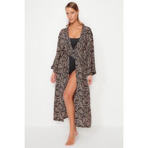 Trendyol Podvodné vzorované pásové maxi tkané kimono a kaftan