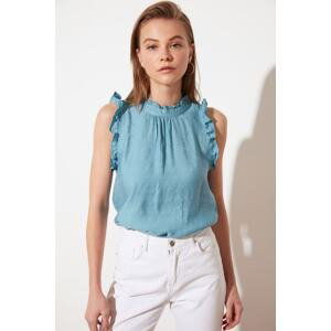 Trendyol Blue Ruffle Detailed Sleeveless Woven Blouse