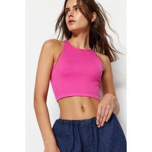Trendyol Pink Seamless Fitted Halterneck Crop Stretch Knitted Blouse