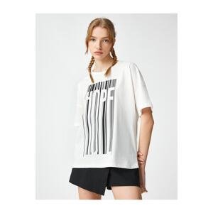 Koton Printed Cotton T-Shirt, Crew Neck Short Sleeved