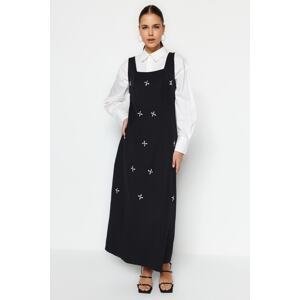 Trendyol Black Stone vyšívané detailné štvorcové golierové tkané Gilet šaty