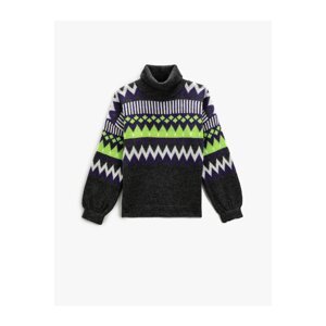 Koton Turtleneck Knitwear Sweater Geometric Patterned Long Sleeve