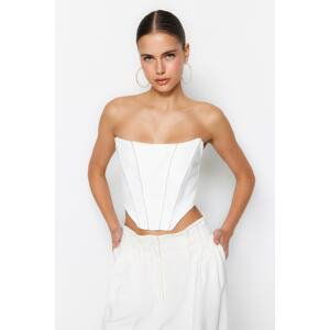 Trendyol Ecru Crop Lined Woven Corset Detailed Shiny Stone Bridal Bustier