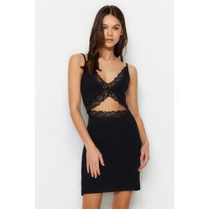 Trendyol Black Lace Detailed Cotton Corded Knitted Nightgown