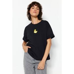 Trendyol Black More Sustainable 100% Organic Cotton Embroidery Basic Crew Neck Knitted T-Shirt