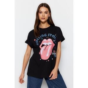 Trendyol Black 100% Cotton The Rolling Stones Licensed Boyfriend/Wide Fit Knitted T-Shirt
