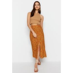 Trendyol Orange Ethnic Patterned Slit Detailed Midi Woven Skirt
